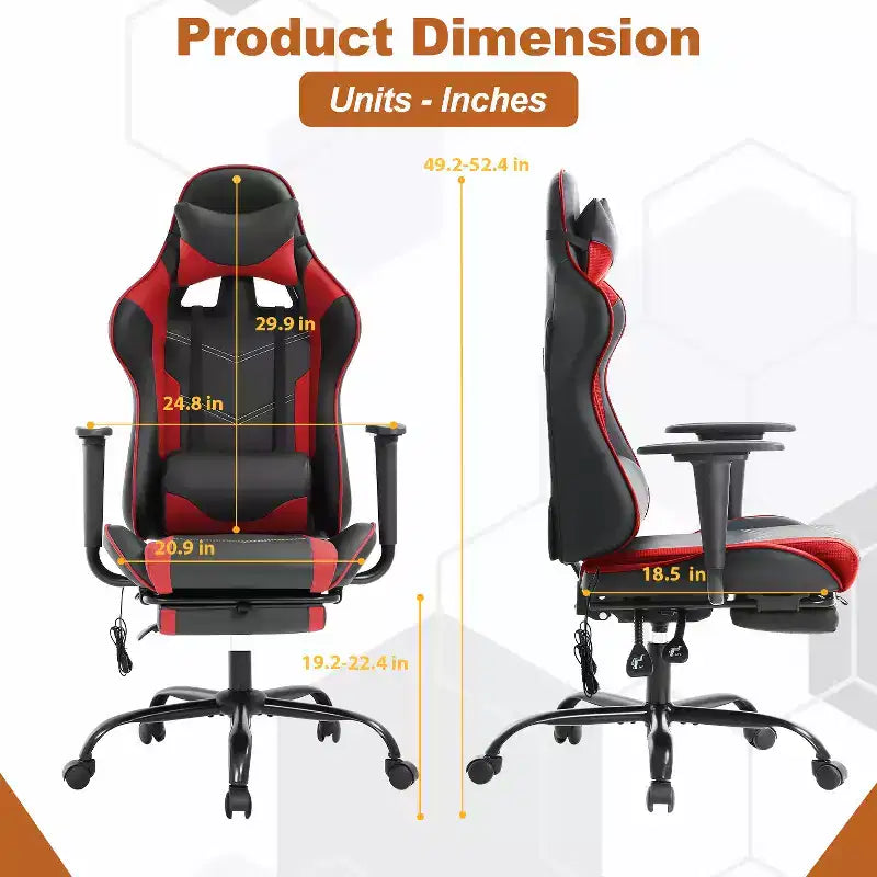 BestMassage Racing Gaming Chair Office Massage Chair with Massage Function Lumbar Support PU Leather for Adult