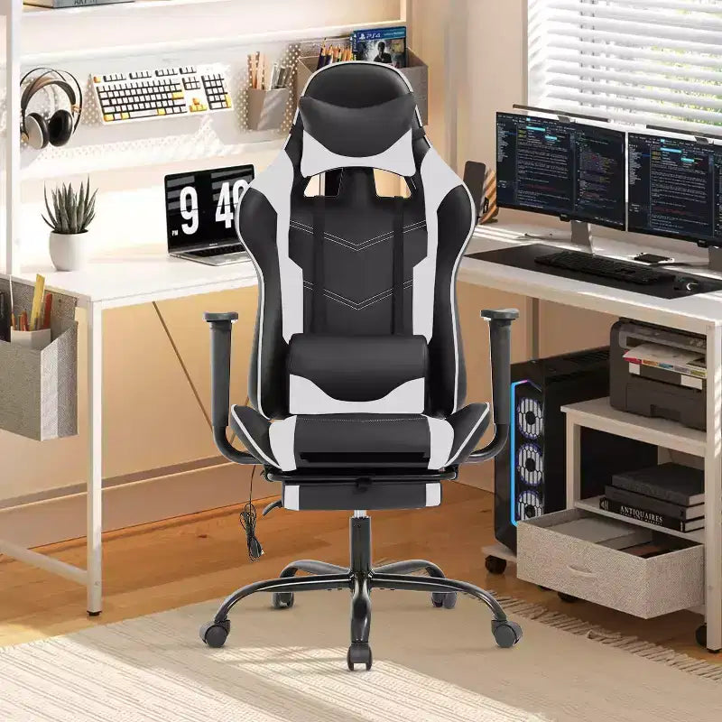 BestMassage Racing Gaming Chair Office Massage Chair with Massage Function Lumbar Support PU Leather for Adult