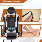 BestMassage Racing Gaming Chair Office Massage Chair with Massage Function Lumbar Support PU Leather for Adult