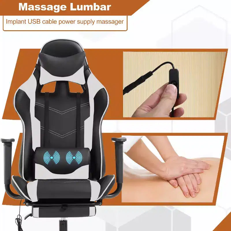 BestMassage Racing Gaming Chair Office Massage Chair with Massage Function Lumbar Support PU Leather for Adult