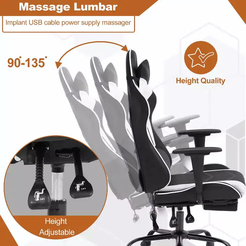 BestMassage Racing Gaming Chair Office Massage Chair with Massage Function Lumbar Support PU Leather for Adult
