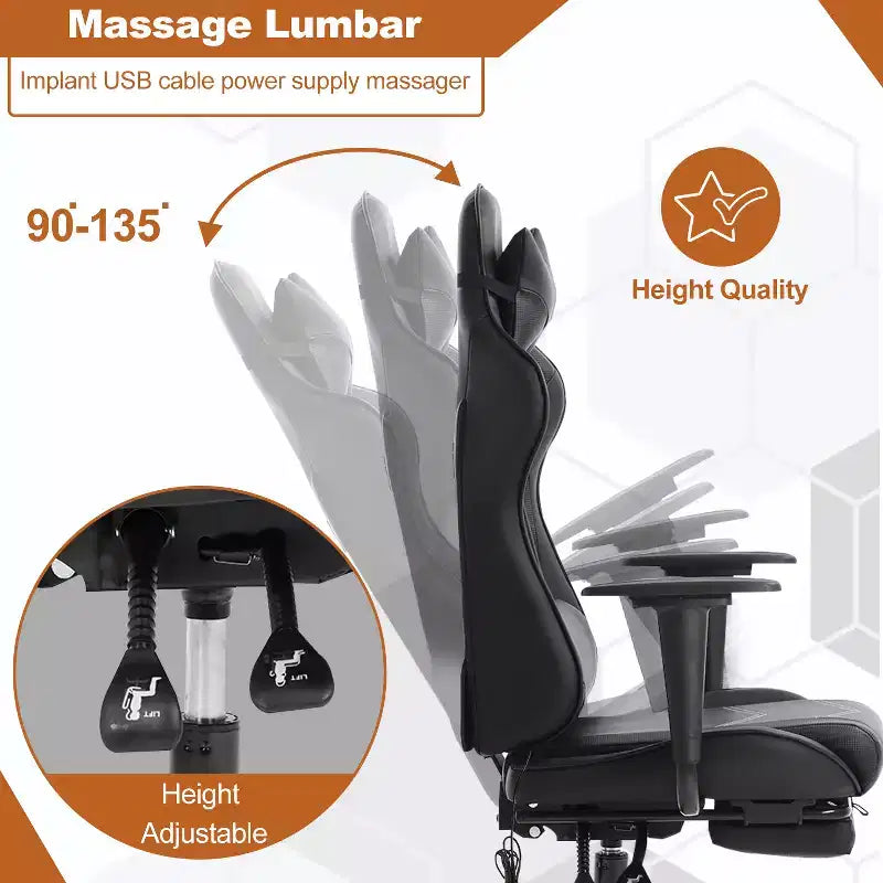 BestMassage Racing Gaming Chair Office Massage Chair with Massage Function Lumbar Support PU Leather for Adult