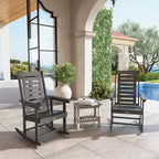 Outsunny Lot de 2 chaises à bascule d'extérieur, fauteuils à bascule de terrasse en PEHD avec dossier haut de 71 cm, accoudoirs larges et assise à lattes pour porche, jardin, balcon