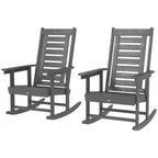 Outsunny Lot de 2 chaises à bascule d'extérieur, fauteuils à bascule de terrasse en PEHD avec dossier haut de 71 cm, accoudoirs larges et assise à lattes pour porche, jardin, balcon
