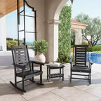 Outsunny Lot de 2 chaises à bascule d'extérieur, fauteuils à bascule de terrasse en PEHD avec dossier haut de 71 cm, accoudoirs larges et assise à lattes pour porche, jardin, balcon