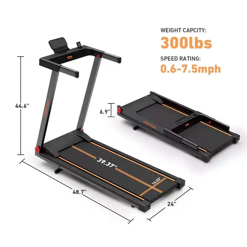 DeerRun A1 Ultra Folding Smart 6% Incline Treadmill 0.6-7.5mph 39.37*16.53 Inch Belt Treadmills