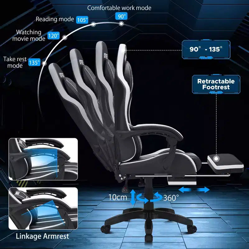 Hoffree Extra Large Massage Gaming Chair Ergonomic Office PC Chair with Footrest & Adjustable