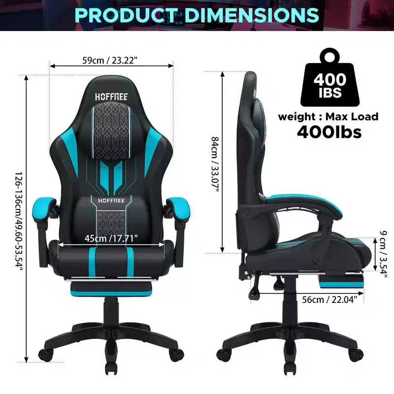 Hoffree Extra Large Massage Gaming Chair Ergonomic Office PC Chair with Footrest & Adjustable