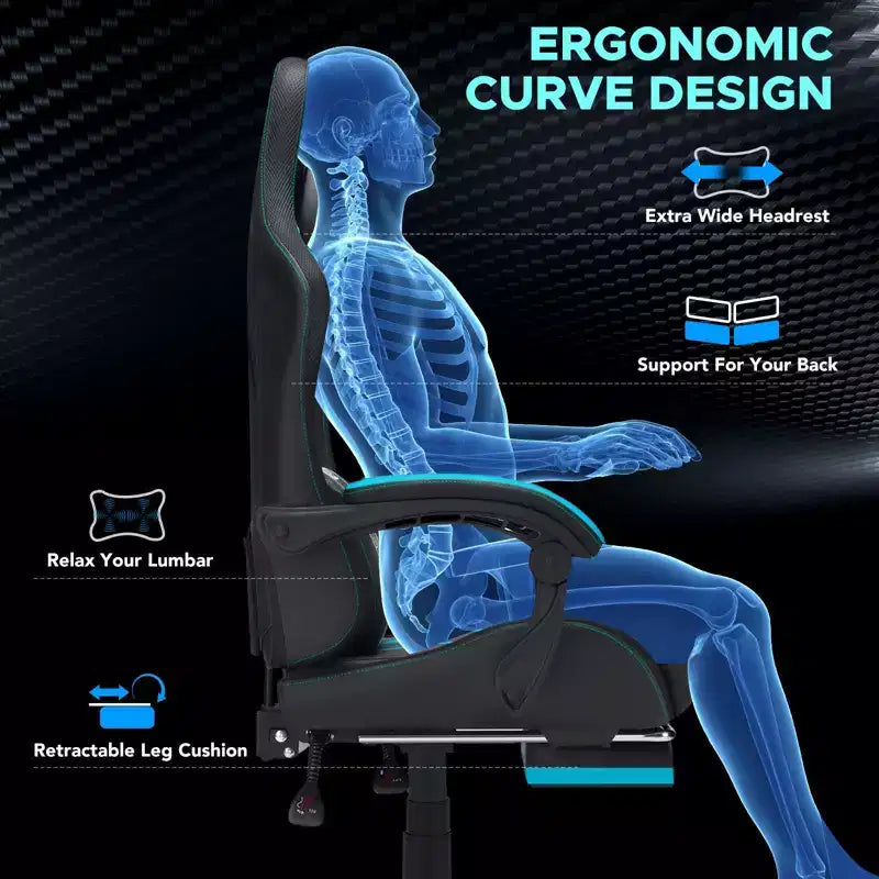 Hoffree Extra Large Massage Gaming Chair Ergonomic Office PC Chair with Footrest & Adjustable