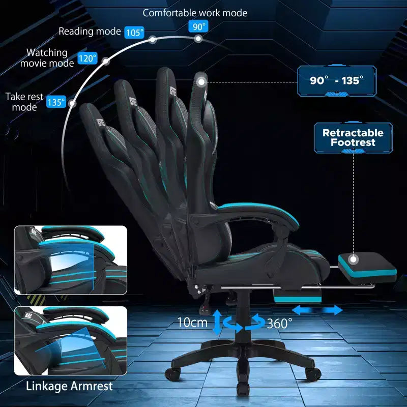 Hoffree Extra Large Massage Gaming Chair Ergonomic Office PC Chair with Footrest & Adjustable