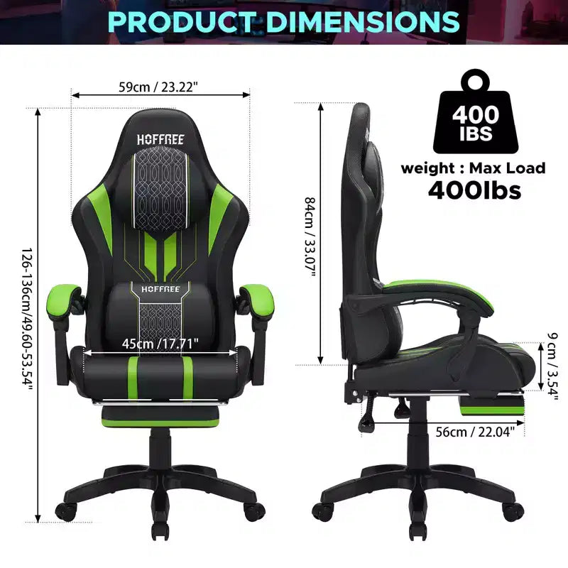 Hoffree Extra Large Massage Gaming Chair Ergonomic Office PC Chair with Footrest & Adjustable