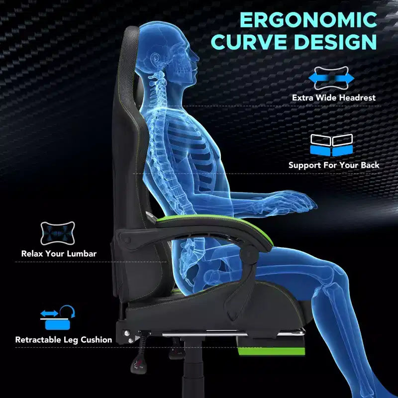 Hoffree Extra Large Massage Gaming Chair Ergonomic Office PC Chair with Footrest & Adjustable