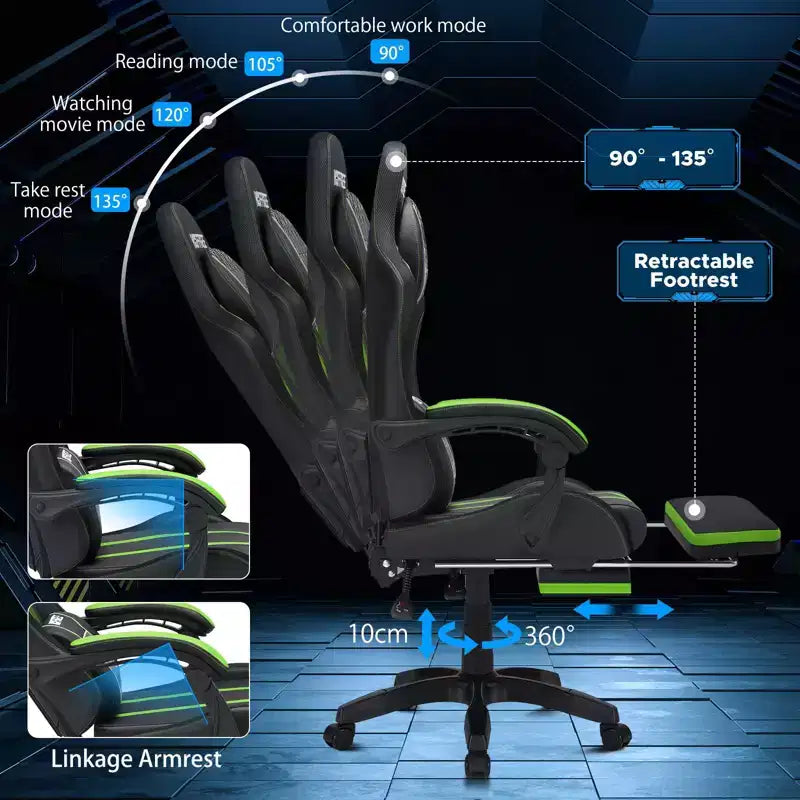 Hoffree Extra Large Massage Gaming Chair Ergonomic Office PC Chair with Footrest & Adjustable