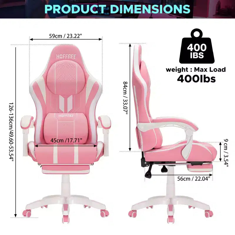 Hoffree Extra Large Massage Gaming Chair Ergonomic Office PC Chair with Footrest & Adjustable