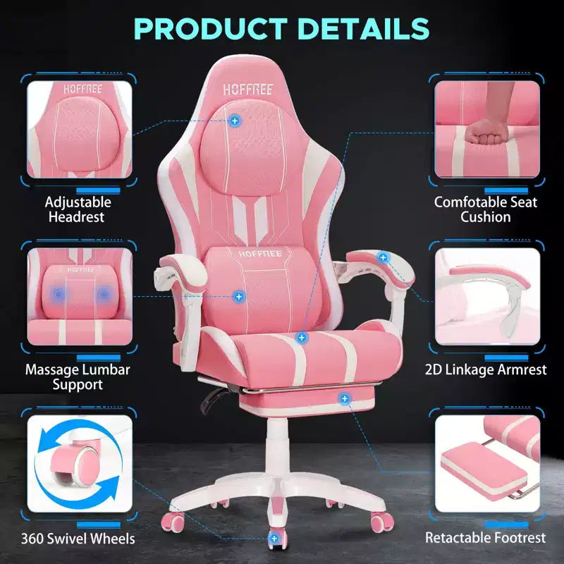 Hoffree Extra Large Massage Gaming Chair Ergonomic Office PC Chair with Footrest & Adjustable