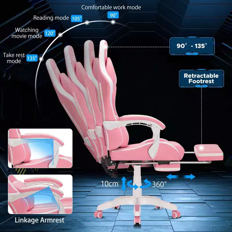 Hoffree Extra Large Massage Gaming Chair Ergonomic Office PC Chair with Footrest & Adjustable