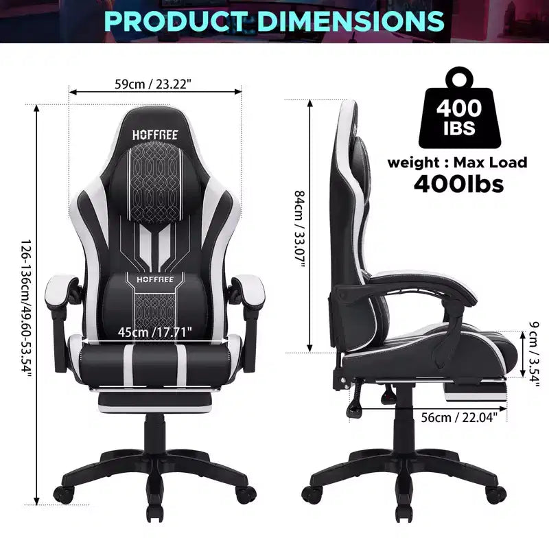 Hoffree Extra Large Massage Gaming Chair Ergonomic Office PC Chair with Footrest & Adjustable