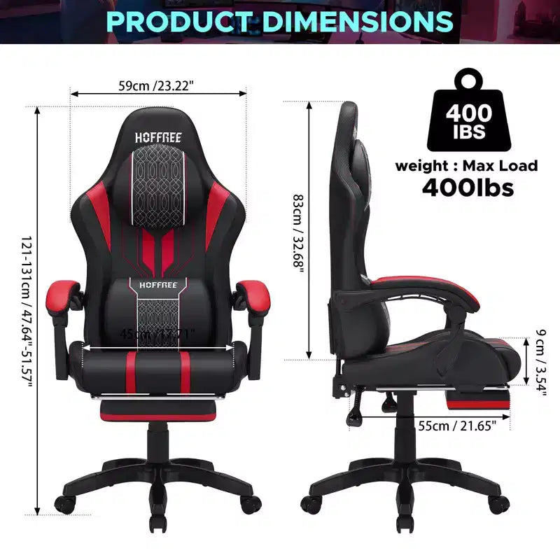 Hoffree Extra Large Massage Gaming Chair Ergonomic Office PC Chair with Footrest & Adjustable