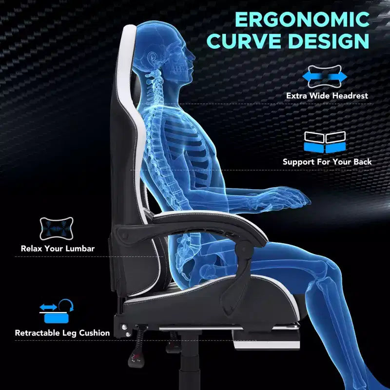 Hoffree Extra Large Massage Gaming Chair Ergonomic Office PC Chair with Footrest & Adjustable