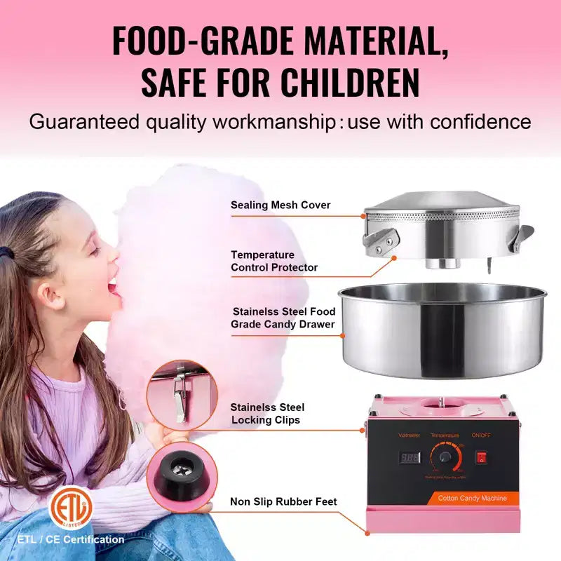 VEVOR Electric Cotton Candy Machine, 1000W Candy Floss Maker, Commercial Cotton Candy Machine with Stainless Steel Bowl, and Sugar Scoop