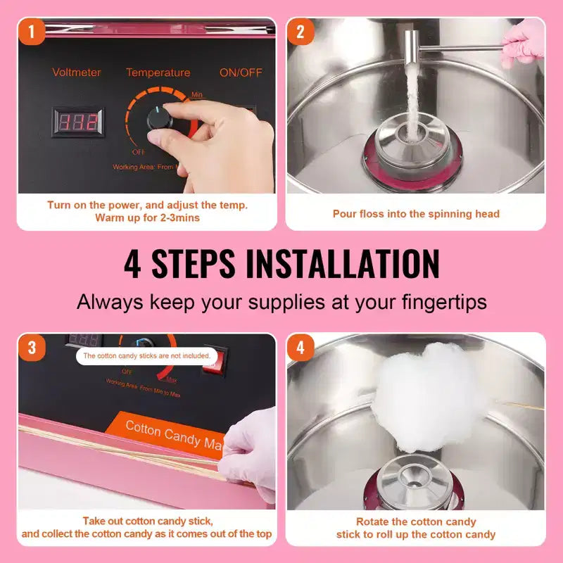 VEVOR Electric Cotton Candy Machine, 1000W Candy Floss Maker, Commercial Cotton Candy Machine with Stainless Steel Bowl, and Sugar Scoop