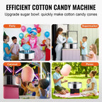 VEVOR Electric Cotton Candy Machine, 1000W Candy Floss Maker, Commercial Cotton Candy Machine with Stainless Steel Bowl, and Sugar Scoop