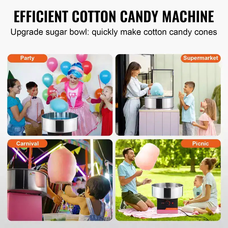 VEVOR Electric Cotton Candy Machine, 1000W Candy Floss Maker, Commercial Cotton Candy Machine with Stainless Steel Bowl, and Sugar Scoop