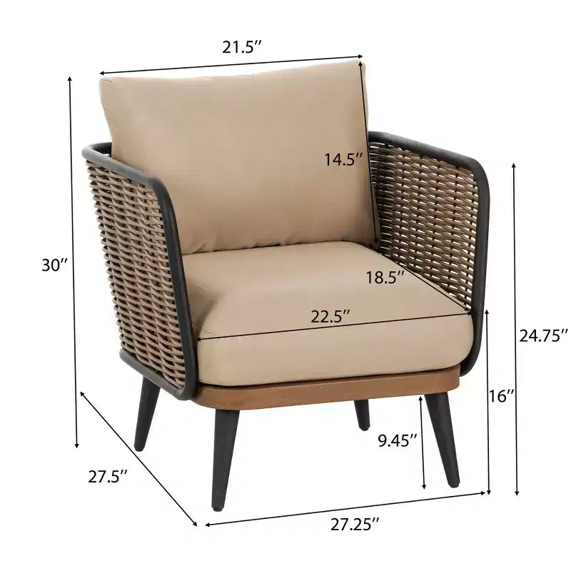 Christopher Knight Home Bonita Patio Rustic Iron and Rattan Club Chair with Cushions, Beige