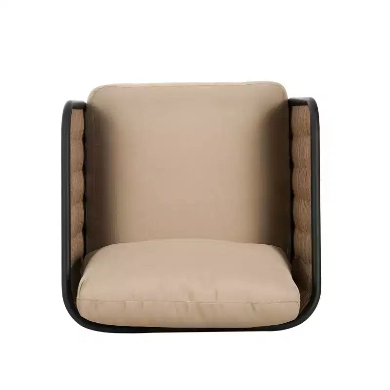 Christopher Knight Home Bonita Patio Rustic Iron and Rattan Club Chair with Cushions, Beige