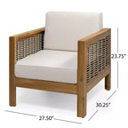 Fauteuil de jardin, fauteuil club à cadre en bois d'acacia avec accents en osier et coussins - Merax