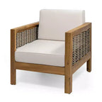 Fauteuil de jardin, fauteuil club à cadre en bois d'acacia avec accents en osier et coussins - Merax