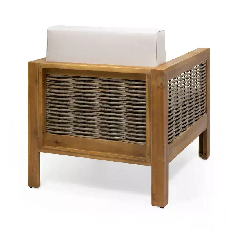 Fauteuil de jardin, fauteuil club à cadre en bois d'acacia avec accents en osier et coussins - Merax