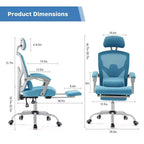 Chaise de jeu ergonomique en maille JIONJOY avec repose-pieds – Inclinaison de 90 à 135°, support lombaire et appui-tête réglables