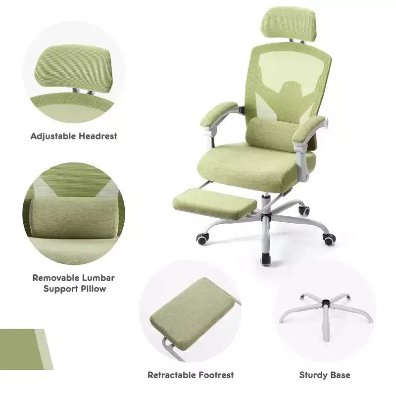 Chaise de jeu ergonomique en maille JIONJOY avec repose-pieds – Inclinaison de 90 à 135°, support lombaire et appui-tête réglables