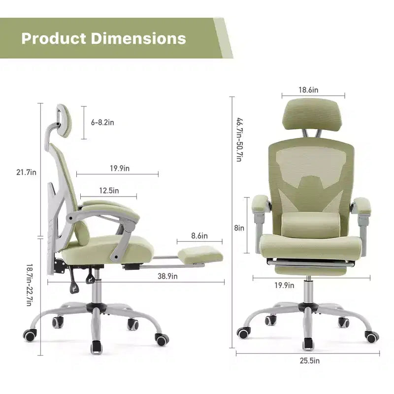 Chaise de jeu ergonomique en maille JIONJOY avec repose-pieds – Inclinaison de 90 à 135°, support lombaire et appui-tête réglables