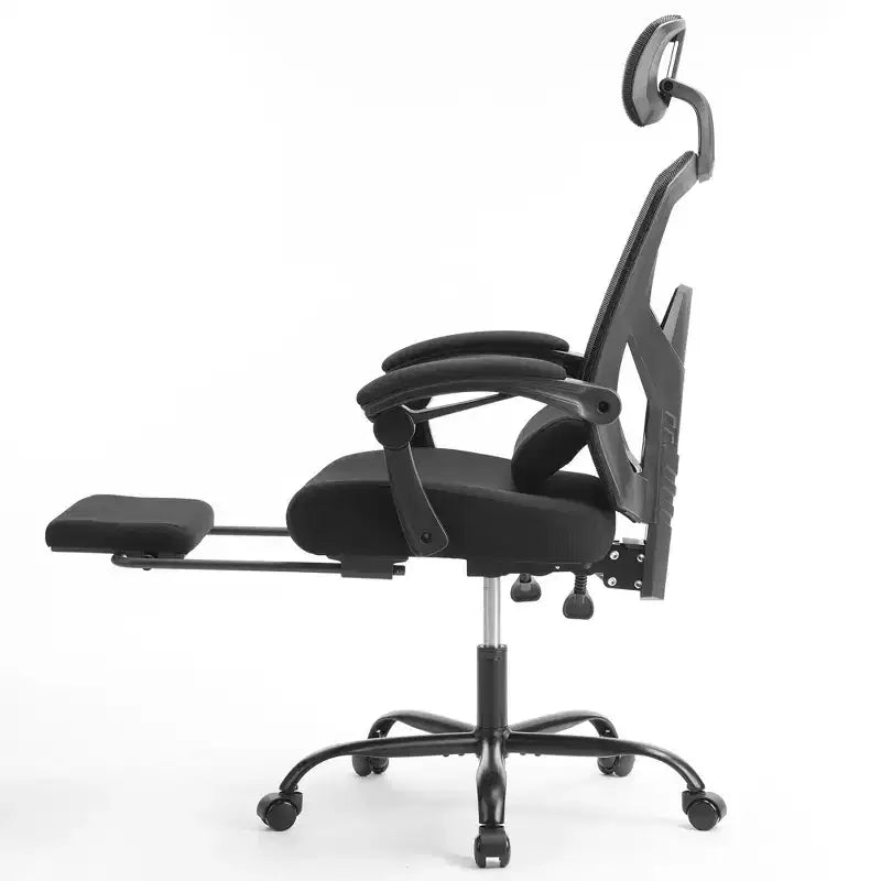Chaise de jeu ergonomique en maille JIONJOY avec repose-pieds – Inclinaison de 90 à 135°, support lombaire et appui-tête réglables
