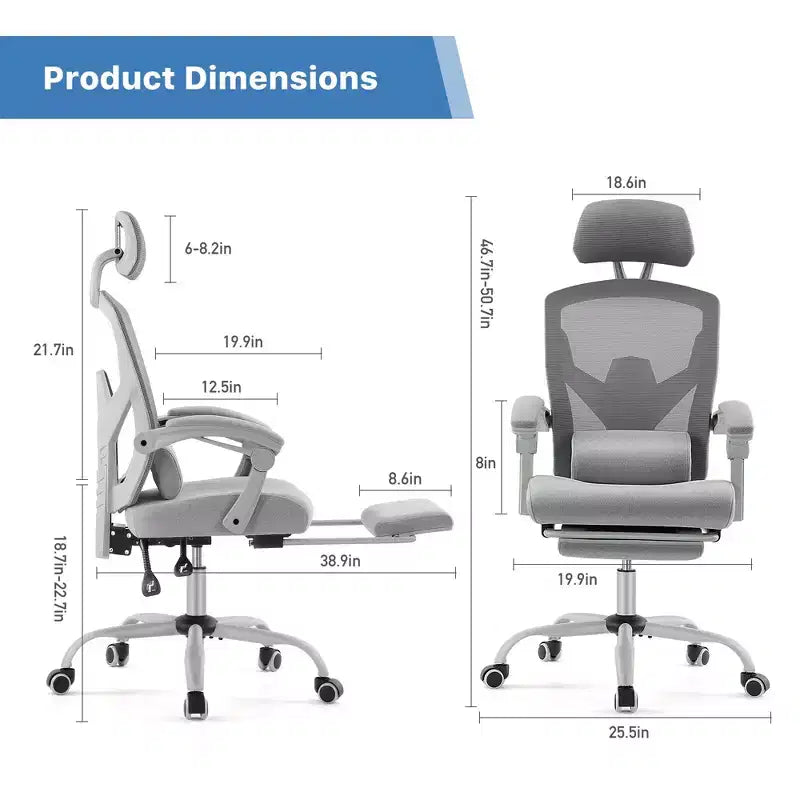 Chaise de jeu ergonomique en maille JIONJOY avec repose-pieds – Inclinaison de 90 à 135°, support lombaire et appui-tête réglables