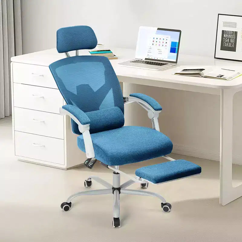 Chaise de jeu ergonomique en maille JIONJOY avec repose-pieds – Inclinaison de 90 à 135°, support lombaire et appui-tête réglables