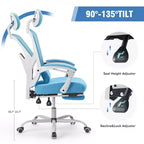 Chaise de jeu ergonomique en maille JIONJOY avec repose-pieds – Inclinaison de 90 à 135°, support lombaire et appui-tête réglables