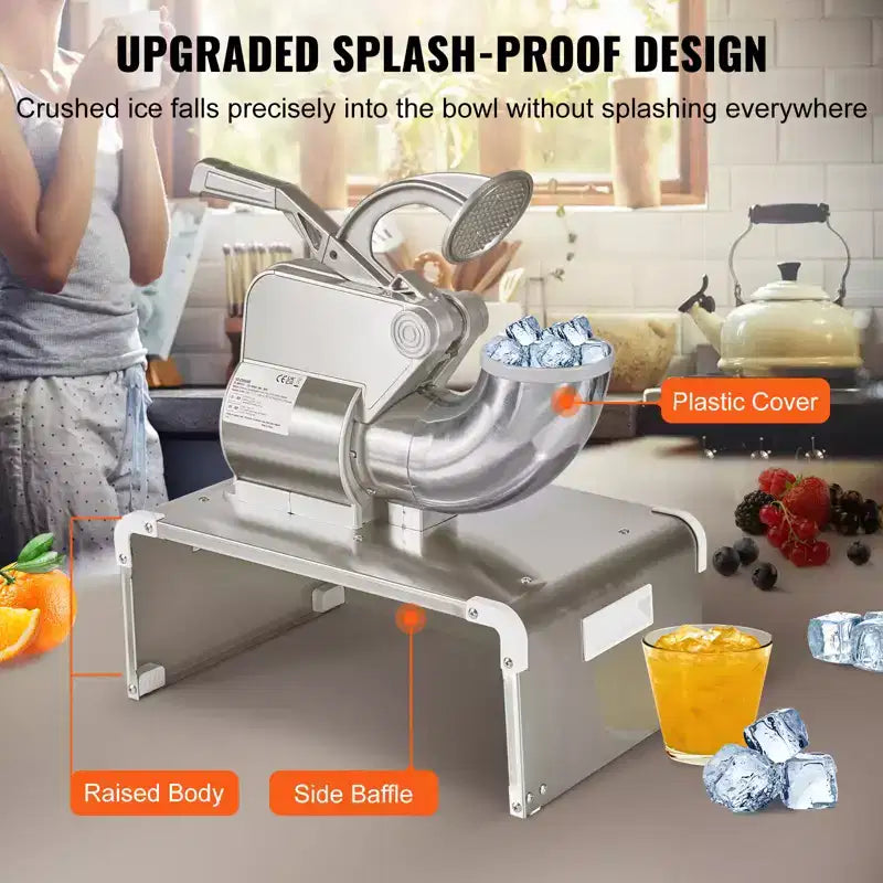 VEVOR Ice Crushers Machine, 661lbs Per Hour Electric Snow Cone Maker with 4 Blades, Stainless Steel Shaved Ice Machine with Cover