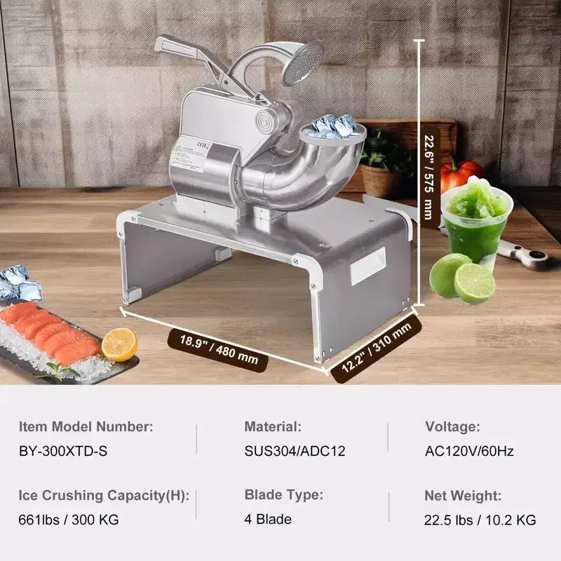 VEVOR Ice Crushers Machine, 661lbs Per Hour Electric Snow Cone Maker with 4 Blades, Stainless Steel Shaved Ice Machine with Cover