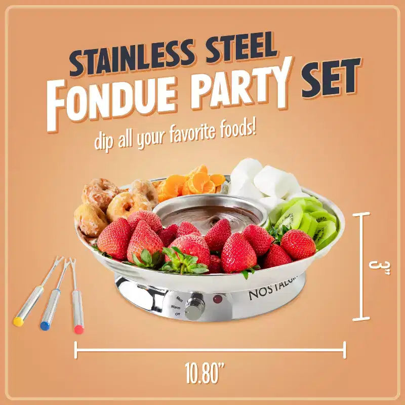 Nostalgia 10-Ounce Electric Fondue Party Set, Stainless Steel