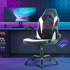 Chaise de jeu en cuir PU, chaise de bureau ergonomique pivotante pour ordinateur blanche avec support lombaire