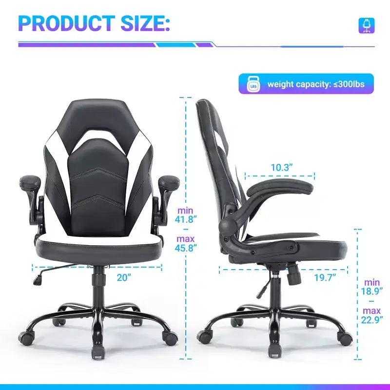 Chaise de jeu en cuir PU, chaise de bureau ergonomique pivotante pour ordinateur blanche avec support lombaire