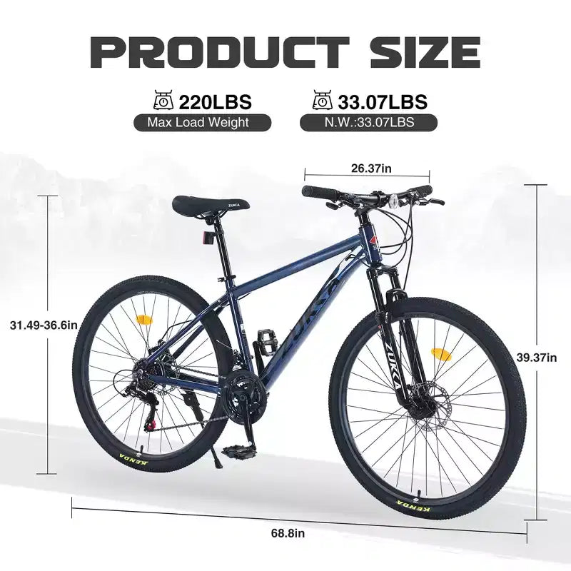 27.5Inch Mountain Bike, Aluminium Alloy Frame 21-Speed Trail Commuter City Mountain Bike With Double Disc Brakes And Suspension Fork For Women Men