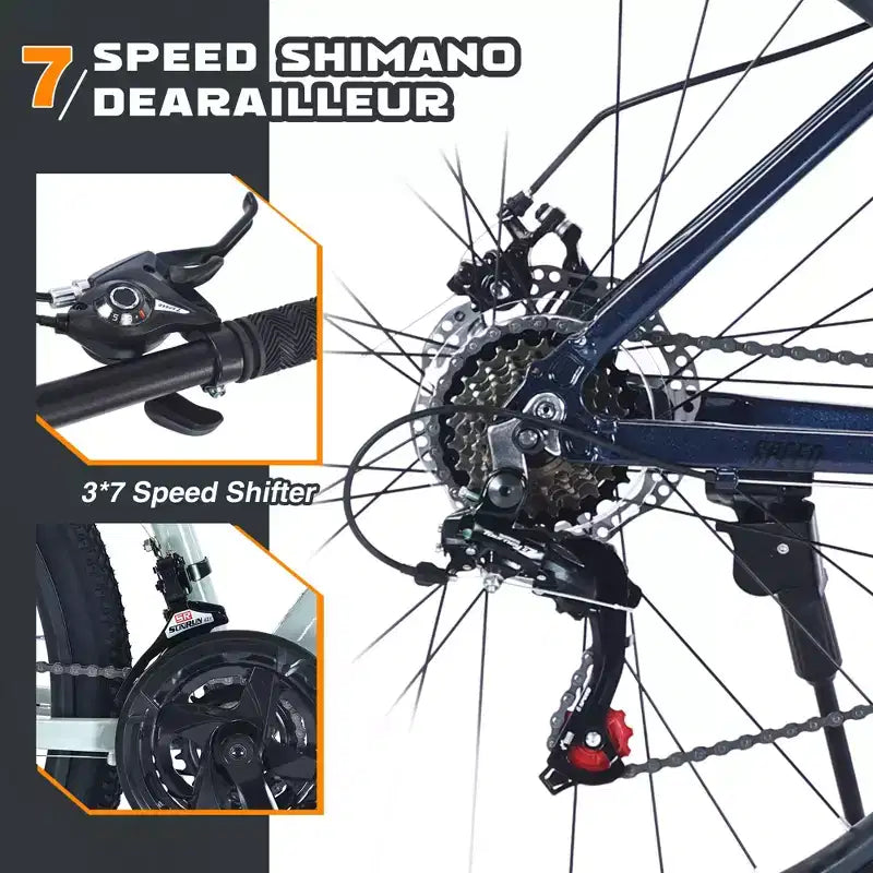 27.5Inch Mountain Bike, Aluminium Alloy Frame 21-Speed Trail Commuter City Mountain Bike With Double Disc Brakes And Suspension Fork For Women Men