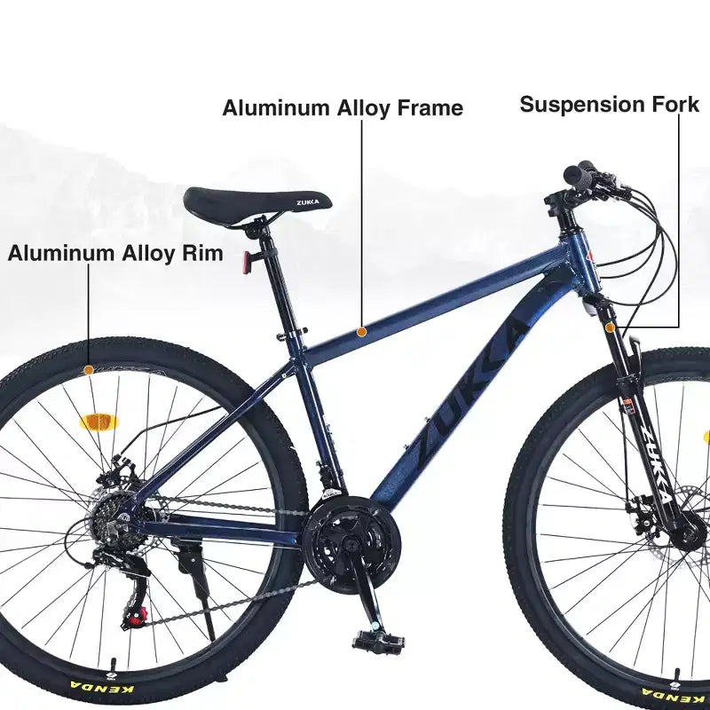 27.5Inch Mountain Bike, Aluminium Alloy Frame 21-Speed Trail Commuter City Mountain Bike With Double Disc Brakes And Suspension Fork For Women Men