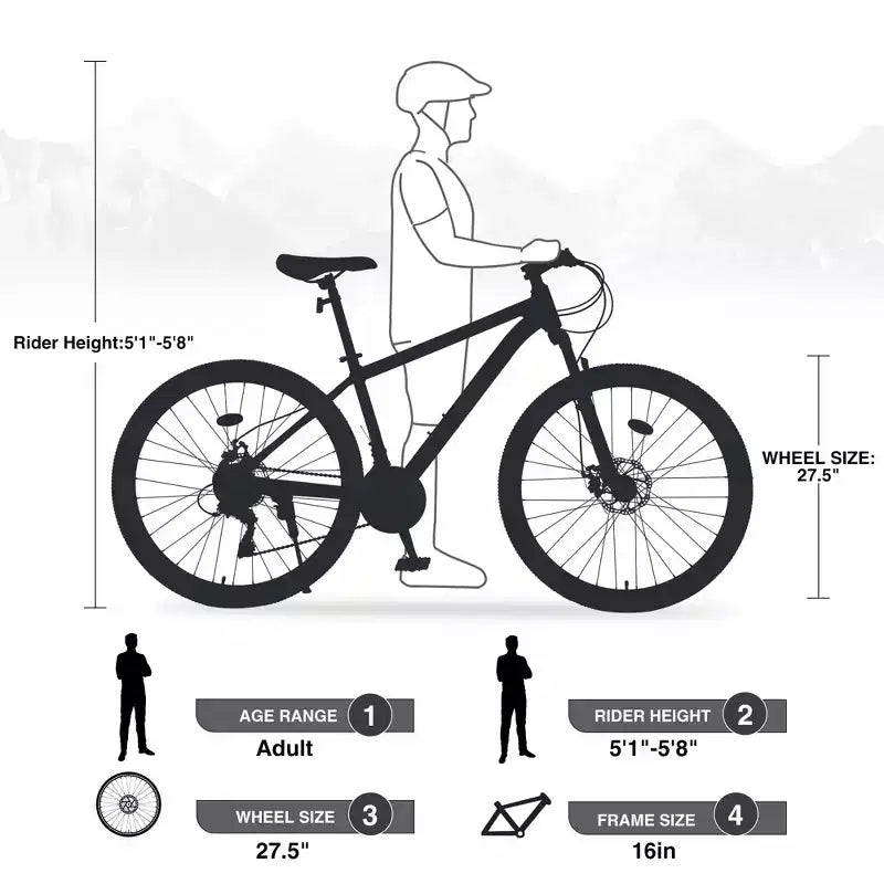 27.5Inch Mountain Bike, Aluminium Alloy Frame 21-Speed Trail Commuter City Mountain Bike With Double Disc Brakes And Suspension Fork For Women Men