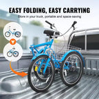Tricycle pliable adulte VEVOR, tricycle pliant pour adultes de 26 pouces, vélo cruiser à 3 roues en acier au carbone avec grand panier et siège réglable