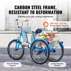 Tricycle pliable adulte VEVOR, tricycle pliant pour adultes de 26 pouces, vélo cruiser à 3 roues en acier au carbone avec grand panier et siège réglable
